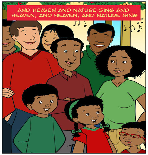 Casey’s family and others around them sing, “And Heaven and nature sing And Heaven, and Heaven, and nature sing”