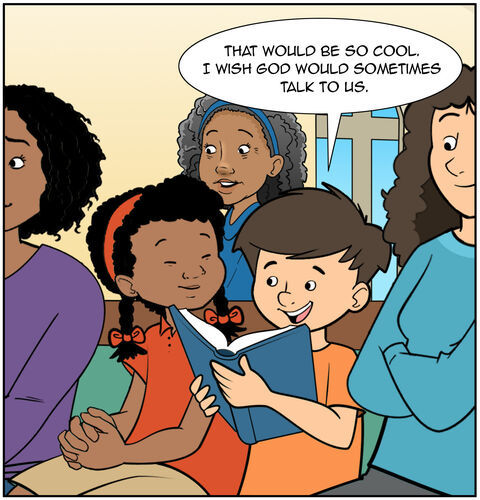 Milo looks up at Casey and says, “That would be so cool. I wish God would sometimes talk to us.”