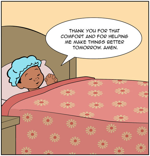 She continues, “Thank you for that comfort and for helping me make things better tomorrow. Amen.”