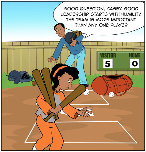 As Dad is talking, he is picking up equipment and helping clean up. “Good question, Casey. Good leadership starts with humility. The team is more important than any one player.”