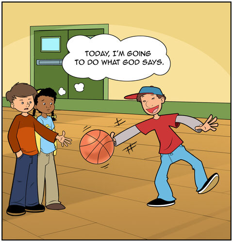 We see a close-up of Casey who is thinking, “Today, I'm going to do what God says.”