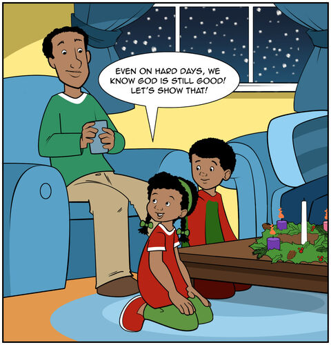 Casey responds, “Even on hard days, we know God is still good! Let’s show that!” There are smiles all around.