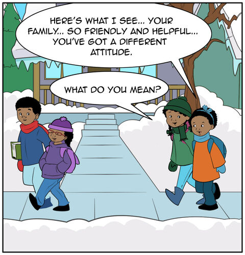 Jack and Tori walk up a little ahead. Casey walks along with Jasmine who says, “Here’s what I see...your family…so friendly and helpful…you’ve got a different attitude.” Casey says, “What do you mean?”